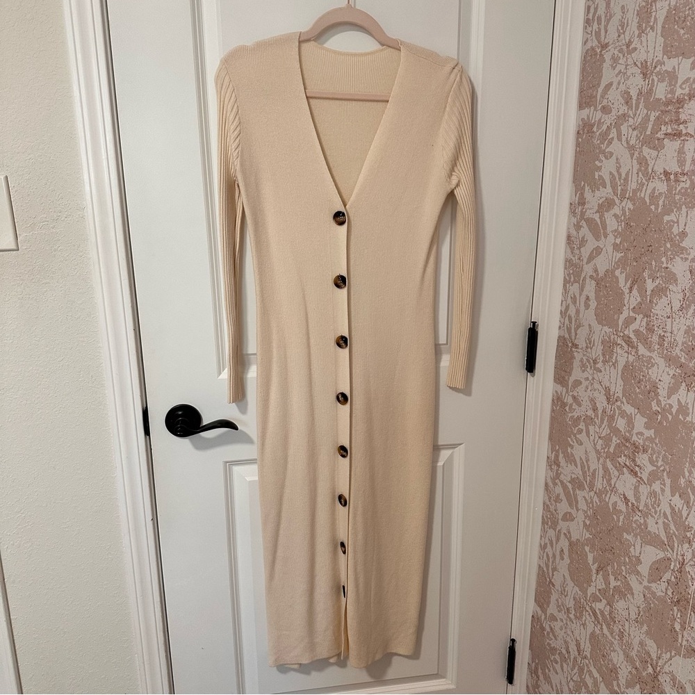 Cream Button-Down Knit Dress